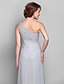 cheap Mother of the Bride Dresses-Sheath / Column One Shoulder Floor Length Chiffon Mother of the Bride Dress with Crystal Detailing Cascading Ruffles Split Front Side