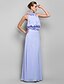 cheap Evening Dresses-Sheath / Column Elegant Pastel Colors Holiday Cocktail Party Prom Dress High Neck Sleeveless Floor Length Chiffon with Draping Flower 2020 / Formal Evening