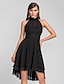cheap Cocktail Dresses-A-Line Little Black Dress Homecoming Cocktail Party Dress Halter Neck Sleeveless Knee Length Chiffon with Pleats 2022