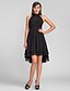 זול שמלות קוקטייל-גזרת A שמלה שחורה קטנה סיום לימודים מסיבת קוקטייל שמלה קולר ללא שרוולים באורך  הברך שיפון עם קפלים 2022