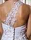 Χαμηλού Κόστους Νυφικά Φορέματα-Τρομπέτα / Γοργόνα Φορεματα για γαμο Ένας Ώμος Ουρά Οργάντζα Αμάνικο με Χάντρες Με χώρισμα Κουμπί 2020