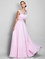 cheap Prom Dresses-A-Line Empire Dress Wedding Guest Formal Evening Floor Length Short Sleeve Illusion Neck Chiffon Backless with Crystals Beading 2024