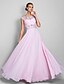 cheap Prom Dresses-A-Line Empire Dress Wedding Guest Formal Evening Floor Length Short Sleeve Illusion Neck Chiffon Backless with Crystals Beading 2024