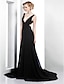 cheap Special Occasion Dresses-A-Line Beautiful Back Formal Evening Dress Plunging Neck Sleeveless Court Train Chiffon with Side Draping 2022