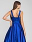 cheap Cocktail Dresses-A-Line Elegant Dress Wedding Guest Cocktail Party Tea Length Sleeveless Square Neck Stretch Satin with Criss Cross 2023