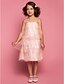 cheap Flower Girl Dresses-Sheath / Column Tea Length Flower Girl Dress - Tulle Sleeveless Jewel Neck with Ruffles / Pleats by LAN TING BRIDE®