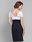 cheap Mother of the Bride Dresses-Sheath / Column Mother of the Bride Dress Color Block V Neck Knee Length Lace Short Sleeve with Lace Beading Ruffles 2020