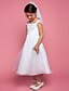 cheap Flower Girl Dresses-A-Line Tea Length Organza Sleeveless Square Neck with Pearls / Beading / Appliques
