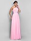 cheap Plesové šaty-Sheath / Column Elegant Dress Prom Floor Length Sleeveless One Shoulder Chiffon Backless with Ruched Beading 2022 / Open Back