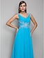cheap Evening Dresses-A-Line Elegant Prom Formal Evening Dress V Neck Sleeveless Floor Length Chiffon with Ruched Appliques 2021