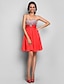 Χαμηλού Κόστους Κοκτέιλ Φορέματα-Γραμμή Α χαριτωμένο στυλ Φόρεμα Ημέρα του Αγίου Βαλεντίνου Επισκέπτης γάμου Κοντό / Μίνι Αμάνικο Καρδιά Ροζ φόρεμα Σιφόν με Πιασίματα Κρυστάλλινη λεπτομέρεια Χάντρες