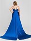 cheap Evening Dresses-A-Line Open Back Formal Evening Military Ball Dress Halter Neck Sleeveless Floor Length Satin with Crystals Beading Side Draping 2022