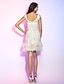 cheap Cocktail Dresses-Sheath / Column Cute Homecoming Cocktail Party Dress Illusion Neck Short Sleeve Short / Mini All Over Lace with Feathers / Fur 2022