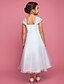 cheap Flower Girl Dresses-A-Line Tea Length Organza Sleeveless Square Neck with Pearls / Beading / Appliques