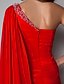 cheap Evening Dresses-Sheath / Column Open Back Dress Holiday Cocktail Party Sweep / Brush Train Sleeveless One Shoulder Chiffon with Crystals 2023