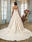 cheap Wedding Dresses-A-Line V Neck Chapel Train Lace Made-To-Measure Wedding Dresses with Sash / Ribbon / Flower by LAN TING BRIDE®