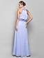 cheap Evening Dresses-Sheath / Column Elegant Pastel Colors Holiday Cocktail Party Prom Dress High Neck Sleeveless Floor Length Chiffon with Draping Flower 2020 / Formal Evening