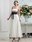 cheap Wedding Dresses-A-Line Strapless Ankle Length Satin / Tulle Made-To-Measure Wedding Dresses with Bowknot / Beading / Appliques by LAN TING BRIDE®