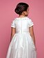 cheap Flower Girl Dresses-A-Line / Princess Tea Length Flower Girl Dress - Taffeta Short Sleeve Jewel Neck with Sash / Ribbon / Ruffles / Flower by LAN TING BRIDE®