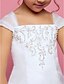 cheap Flower Girl Dresses-A-Line Tea Length Organza Sleeveless Square Neck with Pearls / Beading / Appliques