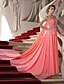 cheap Evening Dresses-A-Line Elegant Dress Engagement Court Train Sleeveless One Shoulder Chiffon with Crystals Draping 2022 / Formal Evening