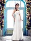 abordables Robes de Mariée-Trapèze Une Epaule Longueur Sol Mousseline de soie Robes de mariée personnalisées avec Effet Croisé / Fleur par LAN TING BRIDE®