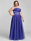 cheap Special Occasion Dresses-Plus Size A-Line One Shoulder Floor Length Organza Prom / Formal Evening Dress with Crystals / Ruched by TS Couture®
