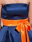 cheap Bridesmaid Dresses-A-Line Strapless Knee Length Stretch Satin Bridesmaid Dress with Bow(s) / Sash / Ribbon by LAN TING BRIDE®