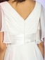 Χαμηλού Κόστους Φορέματα ειδικών περιστάσεων-Γραμμή Α καυτό Άσπρο Αργίες Κοκτέιλ Πάρτι Φόρεμα Λαιμόκοψη V Αμάνικο Μέχρι το γόνατο Σιφόν με Φιόγκος(οι) 2022