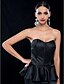 cheap Special Occasion Dresses-Sheath / Column Sweetheart Neckline Short / Mini Stretch Satin Little Black Dress Cocktail Party Dress with Ruffles by