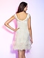 cheap Cocktail Dresses-Sheath / Column Cute Homecoming Cocktail Party Dress Illusion Neck Short Sleeve Short / Mini All Over Lace with Feathers / Fur 2022
