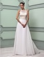 cheap Wedding Dresses-Sheath / Column Wedding Dresses Jewel Neck Floor Length Chiffon Lace Regular Straps See-Through with Sash / Ribbon Beading Split 2021