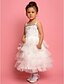 cheap Flower Girl Dresses-A-Line Ball Gown Princess Knee Length Flower Girl Dress - Chiffon Lace Satin Tulle Sleeveless Spaghetti Straps with Beading Lace by