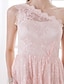 cheap Bridesmaid Dresses-A-Line One Shoulder Knee Length Lace Bridesmaid Dress with Sash / Ribbon