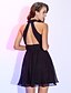 cheap Cocktail Dresses-A-Line Fit &amp; Flare Little Black Dress Cute Holiday Homecoming Cocktail Party Dress Halter Neck Sleeveless Short / Mini Chiffon with Ruched Draping 2021