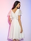 Χαμηλού Κόστους Φορέματα ειδικών περιστάσεων-Γραμμή Α καυτό Άσπρο Αργίες Κοκτέιλ Πάρτι Φόρεμα Λαιμόκοψη V Αμάνικο Μέχρι το γόνατο Σιφόν με Φιόγκος(οι) 2022
