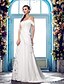 levne Robes de Mariée-A-Line One Shoulder Sweep / Brush Train Chiffon Made-To-Measure Wedding Dresses with Beading / Appliques / Flower by LAN TING BRIDE®