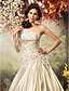 cheap Wedding Dresses-Fit &amp; Flare One Shoulder Chapel Train Satin / Tulle Made-To-Measure Wedding Dresses with Beading / Appliques / Button by LAN TING BRIDE®