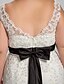 cheap Wedding Dresses-Hall Wedding Dresses Mermaid / Trumpet V Neck Regular Straps Court Train Lace Bridal Gowns With Bowknot Sash / Ribbon 2024