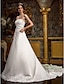 זול שמלות כלה-גזרת A לב (סוויטהארט) שובל קתדרלה תחרה מעל סטאן שמלות חתונה עם חרוזים / אפליקציות / סרט על ידי LAN TING BRIDE®