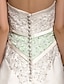 cheap Wedding Dresses-A-Line Sweetheart Neckline Cathedral Train Lace Over Satin Made-To-Measure Wedding Dresses with Beading / Appliques / Sash / Ribbon by LAN TING BRIDE®