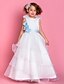 billige Blomsterpikekjoler-A-linje / Prinsesse Gulvlang Blomsterpikekjole - Organza Ermeløs Scoop Neck med Belte / bånd / Bølgemønster / Blomst av LAN TING BRIDE®