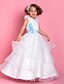 billige Blomsterpikekjoler-A-linje / Prinsesse Gulvlang Blomsterpikekjole - Organza Ermeløs Scoop Neck med Belte / bånd / Bølgemønster / Blomst av LAN TING BRIDE®