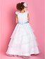 billige Blomsterpikekjoler-A-linje / Prinsesse Gulvlang Blomsterpikekjole - Organza Ermeløs Scoop Neck med Belte / bånd / Bølgemønster / Blomst av LAN TING BRIDE®