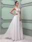 cheap Wedding Dresses-Sheath / Column Wedding Dresses Jewel Neck Floor Length Chiffon Lace Regular Straps See-Through with Sash / Ribbon Beading Split 2021