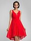 cheap Bridesmaid Dresses-A-Line V Neck Asymmetrical Chiffon Bridesmaid Dress with Sequin / Crystals / Criss Cross by LAN TING BRIDE®