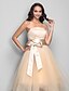 cheap Special Occasion Dresses-Ball Gown Cute Dress Cocktail Party Tea Length Sleeveless Strapless Satin with Sash / Ribbon Bow(s) 2022