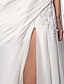 cheap Wedding Dresses-Beach Sheath / Column Wedding Dresses Sweep / Brush Train Country Regular Straps One Shoulder Chiffon With Beading Lace Insert 2023 Summer Bridal Gowns