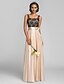 cheap Bridesmaid Dresses-A-Line Square Neck Floor Length Charmeuse Bridesmaid Dress with Lace / Sash / Ribbon