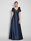 cheap Evening Dresses-A-Line Elegant Prom Formal Evening Military Ball Dress V Neck Short Sleeve Floor Length Taffeta with Ruched Side Draping Flower 2021